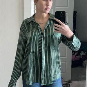 Rails Green and White Striped Button-Down Shirt